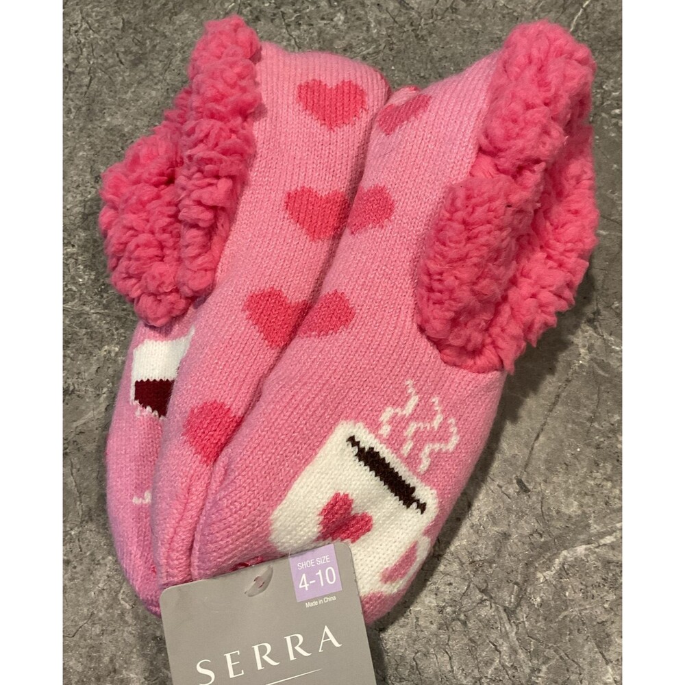 Serra Women's Shoe Sz 4-10 Cozy Knit “Coffee am/Wine pm” Slipper Socks Oeko-Tex